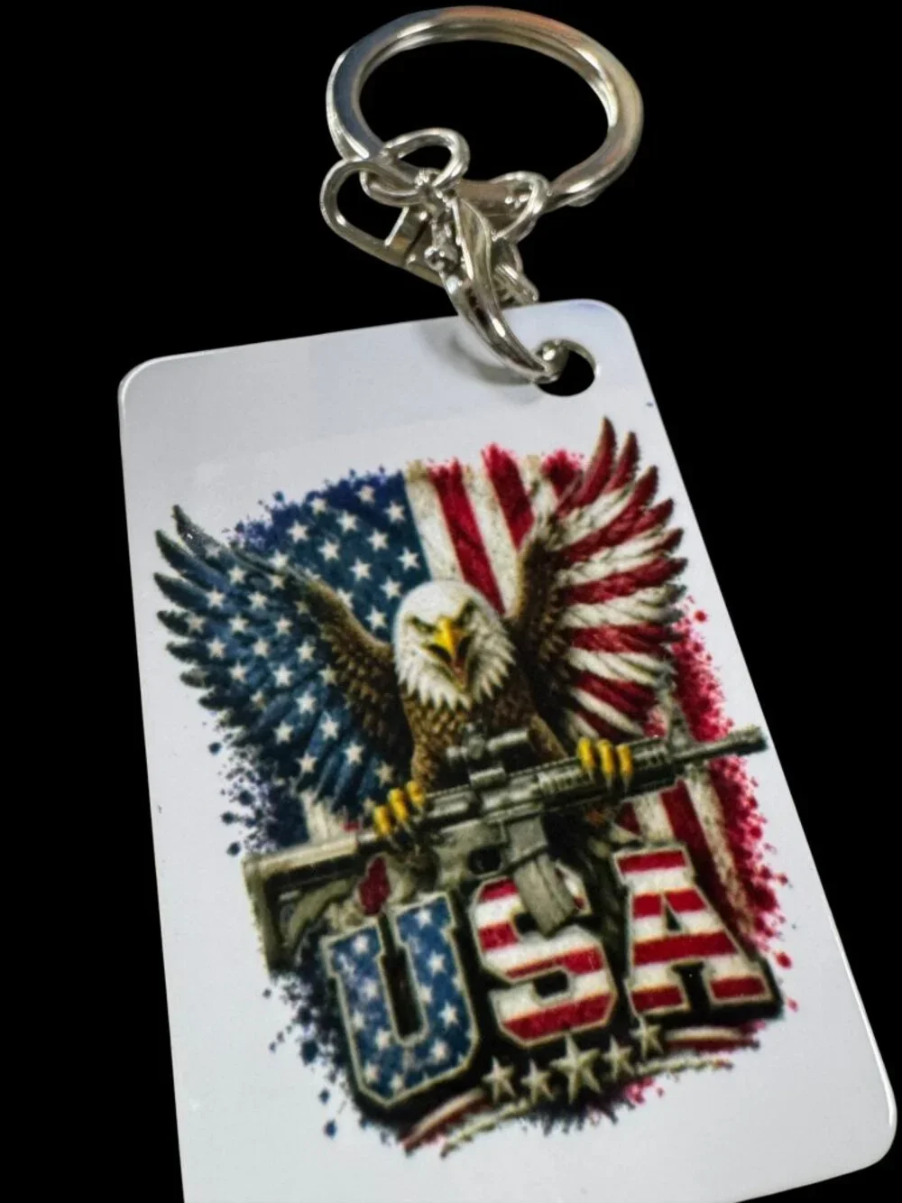 USA Patriotic Bald Eagle American Flag Metal Keychain, Decorative Key